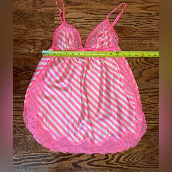 Victoria's Secret; silk top, pink and white stripes, size: medium, lace, jewels - Picture 5 of 7
